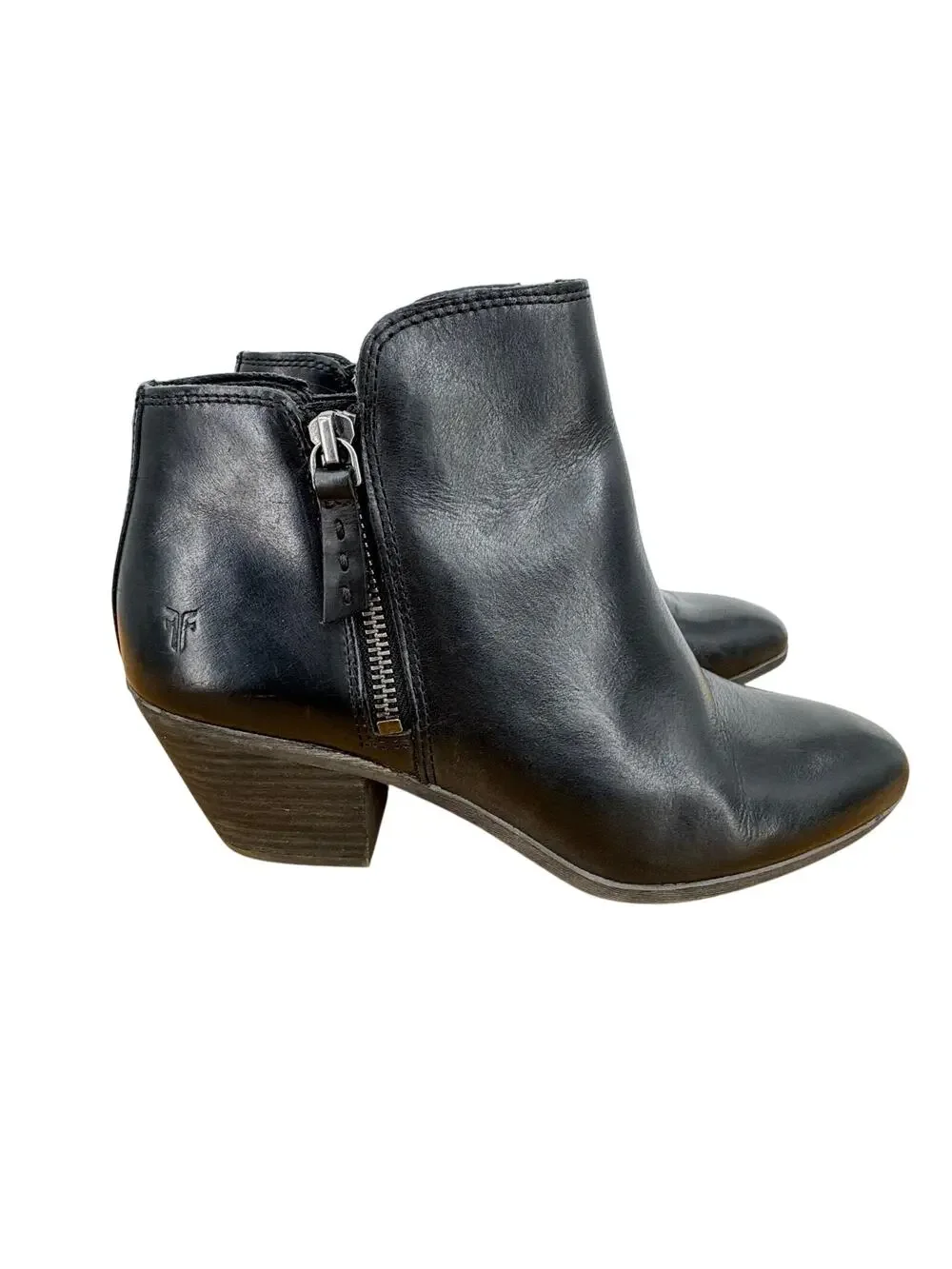 Frye Judith boots double zip women's 7 ankle bootie block heel leather black